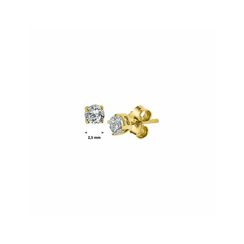 Oorknoppen, 14krt.goud met zirkonia (2,5mm.) - 23030