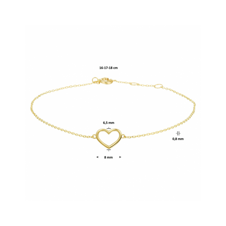 Armband, 14krt.goud met hart (16-18cm.) - 25073 Armband, 14krt.goud met hart (16-18cm.) - 25073