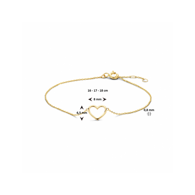 Armband, 14krt.goud met hart (16-18cm.) - 25073 Armband, 14krt.goud met hart (16-18cm.) - 25073