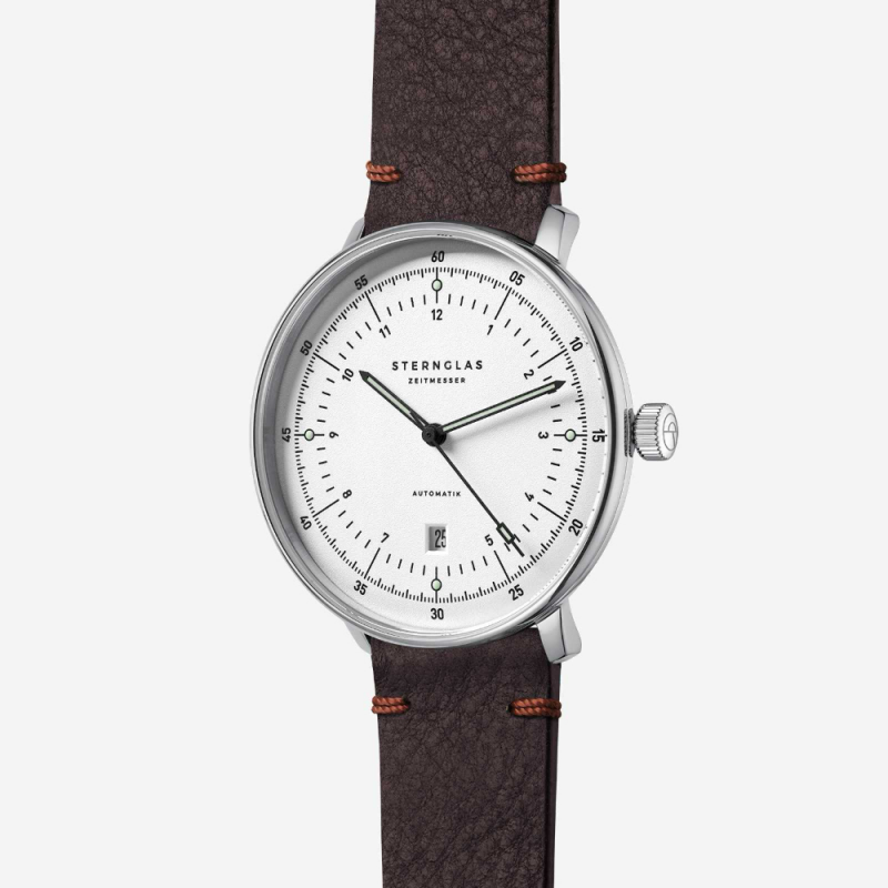 Sternglas Hamburg Automatik horloge met zilverkleurige wijzerplaat en bruine leren band