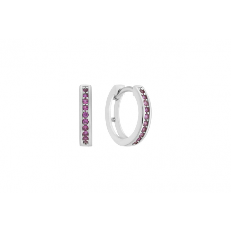 Oorringen, zilver gerhodineerd met donkerroze zirkonia (11x2,5mm.) - 25083 Oorringen, zilver gerhodineerd met donkerroze zirkonia (11x2,5mm.) - 25083