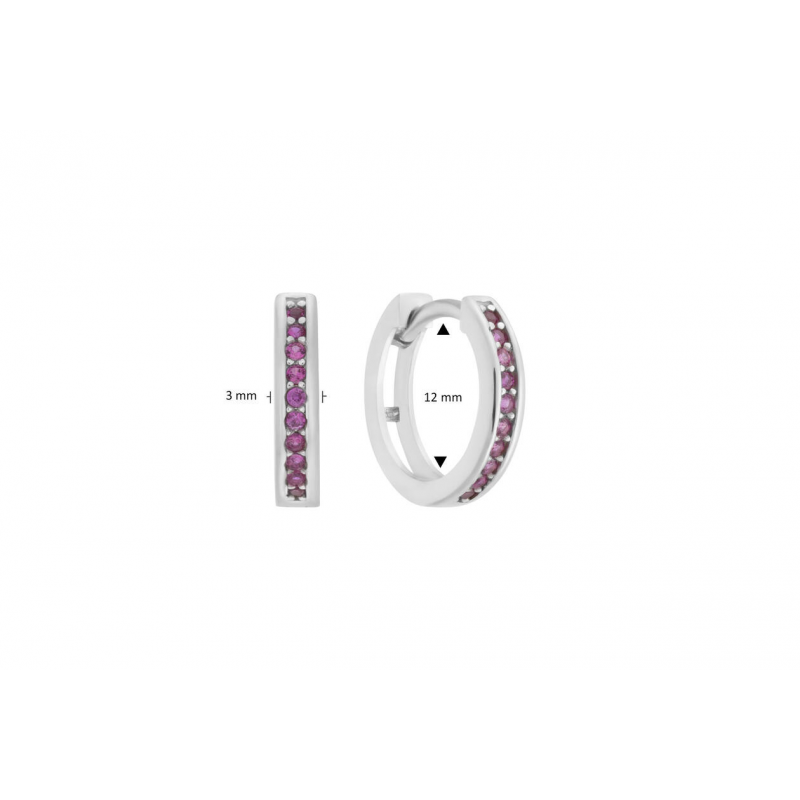 Oorringen, zilver gerhodineerd met donkerroze zirkonia (11x2,5mm.) - 25083 Oorringen, zilver gerhodineerd met donkerroze zirkonia (11x2,5mm.) - 25083