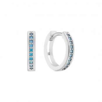 Oorringen, zilver gerhodineerd met lichtblauw zirkonia (11x2,5mm.) - 25084
