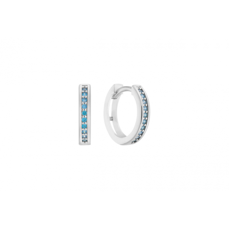 Oorringen, zilver gerhodineerd met lichtblauw zirkonia (11x2,5mm.) - 25084