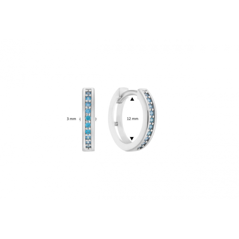Oorringen, zilver gerhodineerd met lichtblauw zirkonia (11x2,5mm.) - 25084