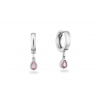Oorringen, zilver gerhodineerd met roze zirkonia (9x2,3mm.) - 25085