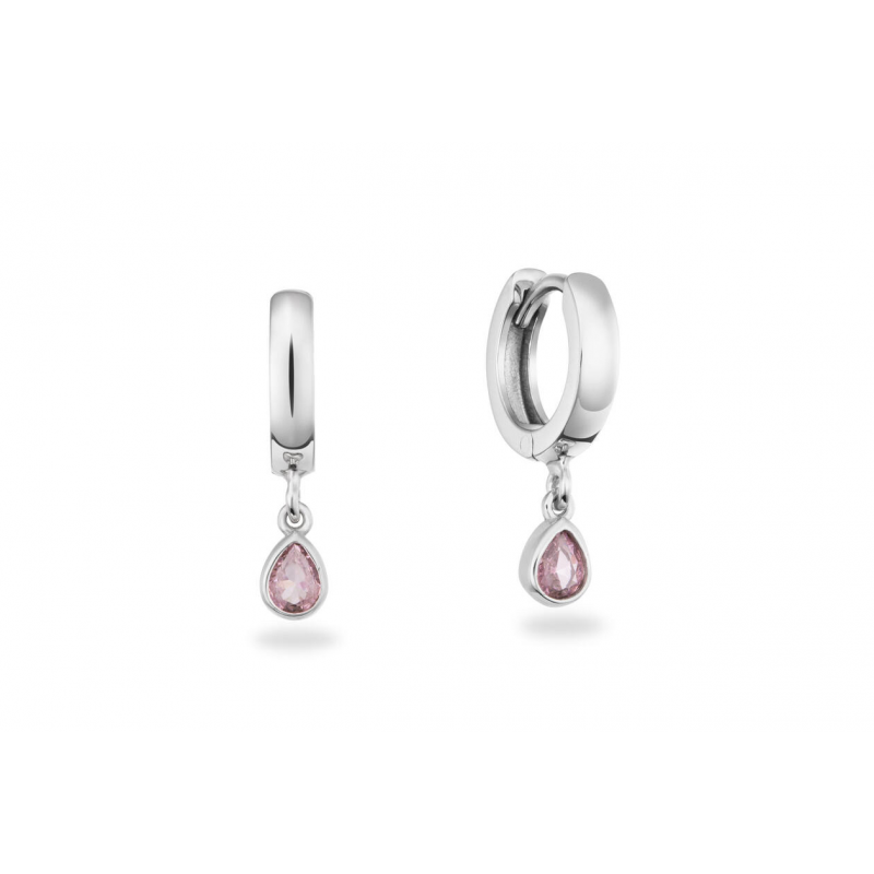 Oorringen, zilver gerhodineerd met roze zirkonia (9x2,3mm.) - 25085