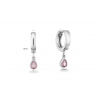 Oorringen, zilver gerhodineerd met roze zirkonia (9x2,3mm.) - 25085
