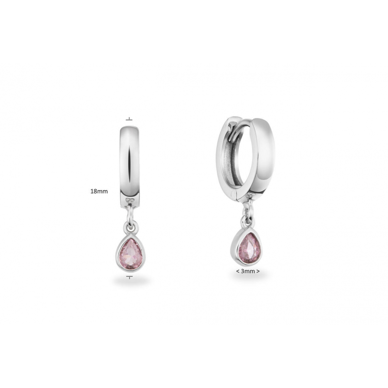 Oorringen, zilver gerhodineerd met roze zirkonia (9x2,3mm.) - 25085