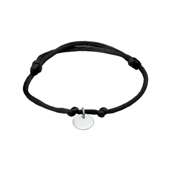 Armband, zwart satijn met zilver rondje (lengte: verstelbaar 13-26cm.) - 23276
