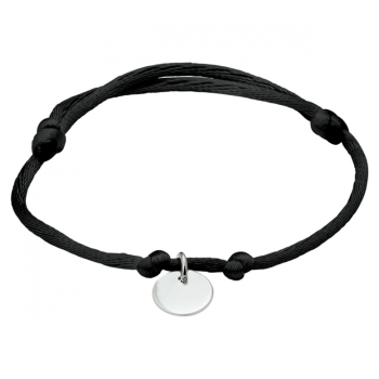 Armband, zwart satijn met zilver rondje (lengte: verstelbaar 13-26cm.) - 23276