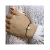 Armband, zwart satijn met zilver rondje (lengte: verstelbaar 13-26cm.) - 23276