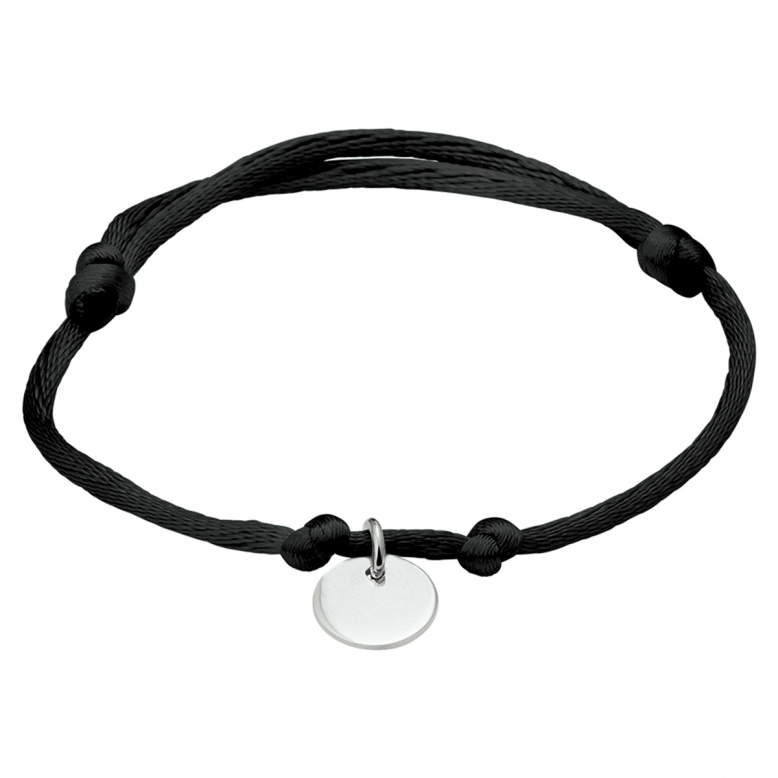 Armband, zwart satijn met zilver rondje (lengte: verstelbaar 13-26cm.) - 23276