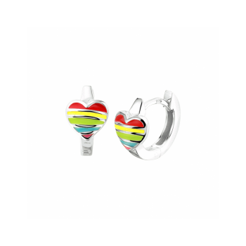 Oorringen, zilver gerhodineerd hart regenboogkleur - 24972