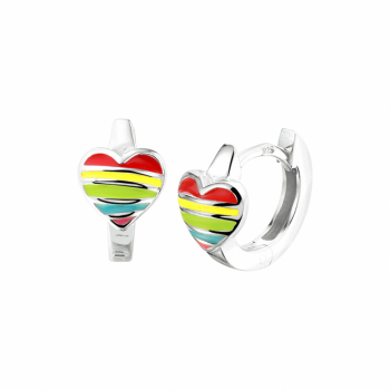 Oorringen, zilver gerhodineerd hart regenboogkleur - 24972