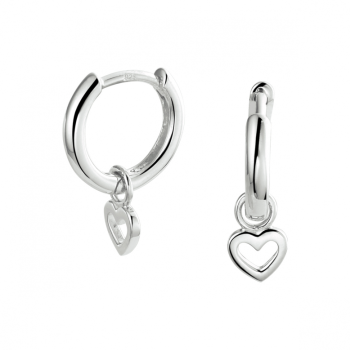 Oorringen, zilver gerhodineerd met hart - 22879