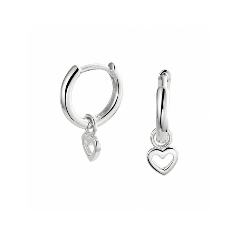 Oorringen, zilver gerhodineerd met hart - 22879