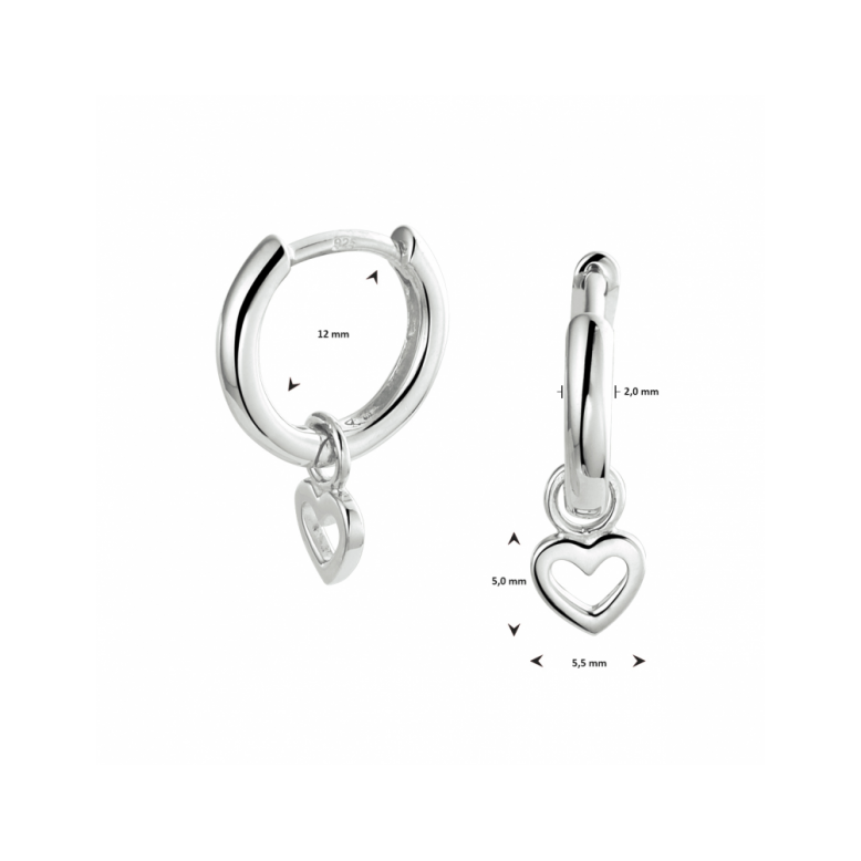 Oorringen, zilver gerhodineerd met hart - 22879