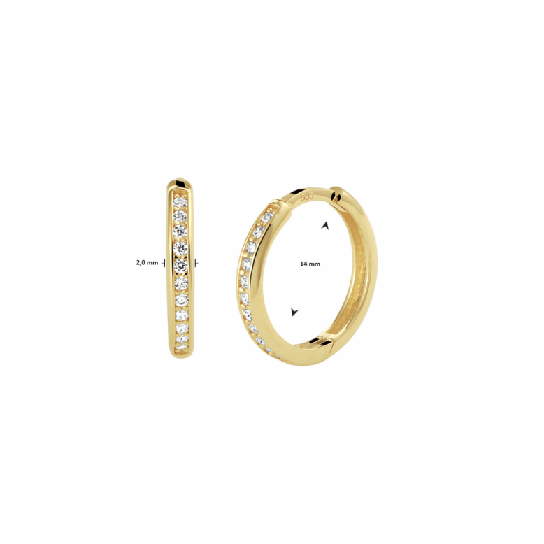 Oorringen, 14kt.goud met zirkonia (14x2mm.) - 24009