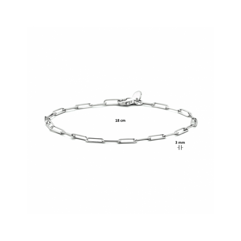 Armband, zilver gerhodineerd paperclip (lengte: 18cm.) - 23275
