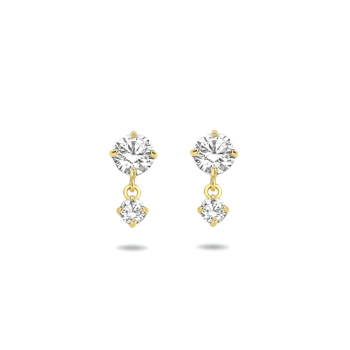 Oorhangers, 14krt.goud met zirconia (lengte: 1cm.) - 22522
