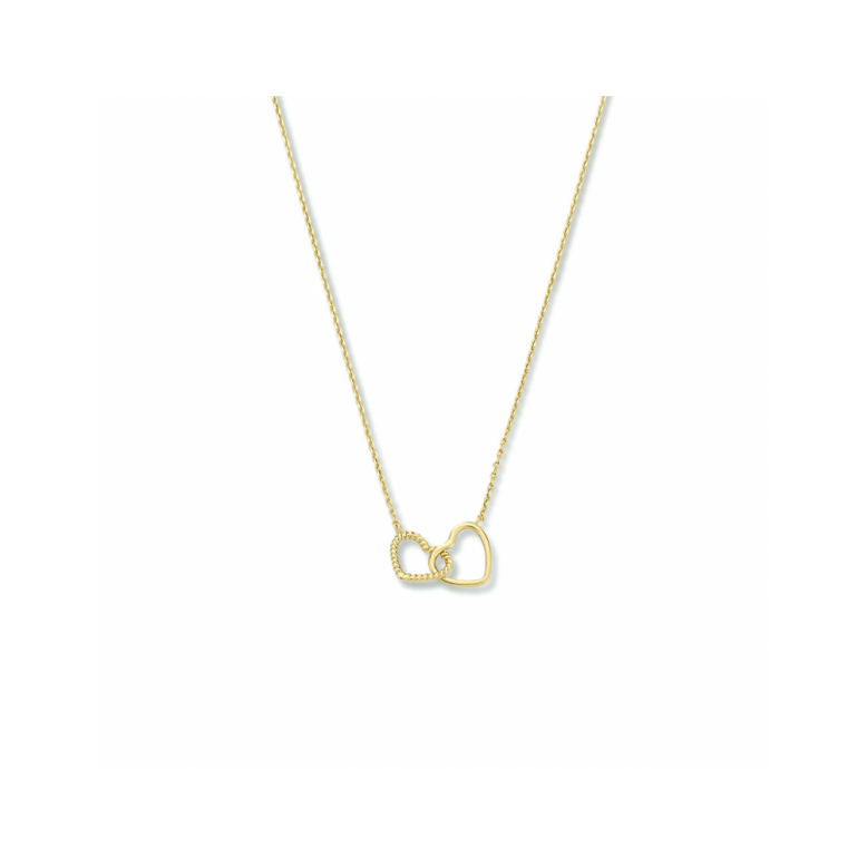 Collier, 14krt.goud twee hartjes (lengte verstelbaar:40-42-44cm.) - 24973