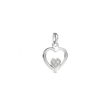 Hanger, zilver grhodineerd hart zirkonia (10mm.) - 24588