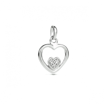 Hanger, zilver grhodineerd hart zirkonia (10mm.) - 24588