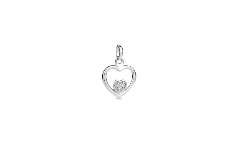 Hanger, zilver grhodineerd hart zirkonia (10mm.) - 24588