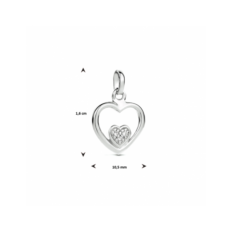Hanger, zilver grhodineerd hart zirkonia (10mm.) - 24588