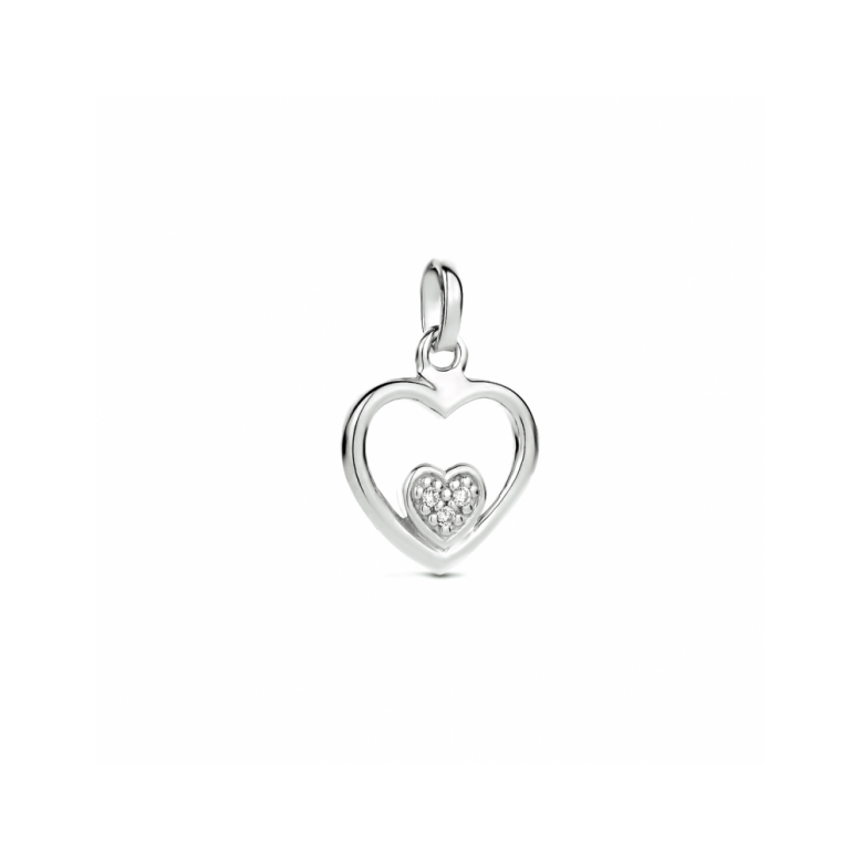 Hanger, zilver grhodineerd hart zirkonia (10mm.) - 24588
