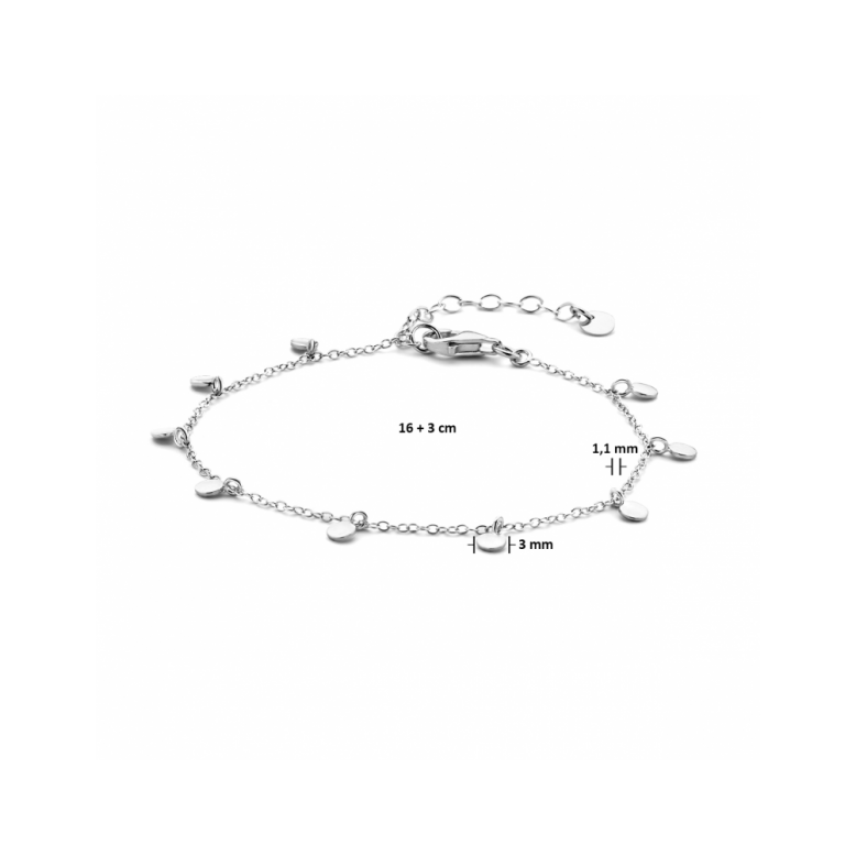 Armband, zilver gerhodineerd rondjes (lengte: 16-19cm.) - 22953 Armband, zilver gerhodineerd rondjes (lengte: 16-19cm.) - 22953