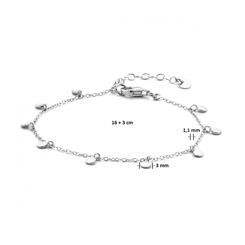 Armband, zilver gerhodineerd rondjes (lengte: 16-19cm.) - 22953 Armband, zilver gerhodineerd rondjes (lengte: 16-19cm.) - 22953