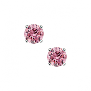 Oorknoppen, zilver gerhodineer met roze zirconia (4mm.) - 24871 Oorknoppen, zilver gerhodineer met roze zirconia (4mm.) - 24871