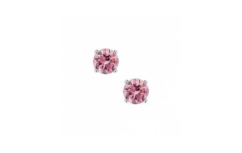 Oorknoppen, zilver gerhodineer met roze zirconia (4mm.) - 24871