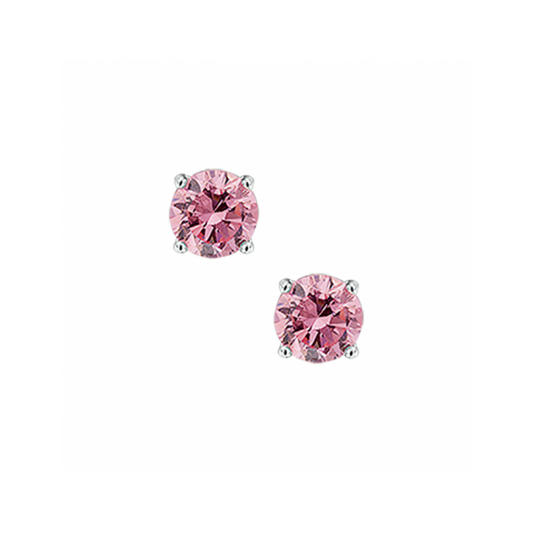 Oorknoppen, zilver gerhodineer met roze zirconia (4mm.) - 24871 Oorknoppen, zilver gerhodineer met roze zirconia (4mm.) - 24871