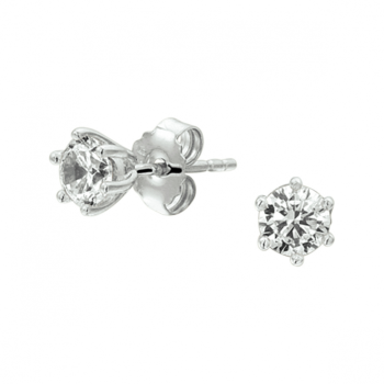 Oorknoppen, zilver gerhodineerd met zirkonia (4mm.) - 24547 Oorknoppen, zilver gerhodineerd met zirkonia (4mm.) - 24547