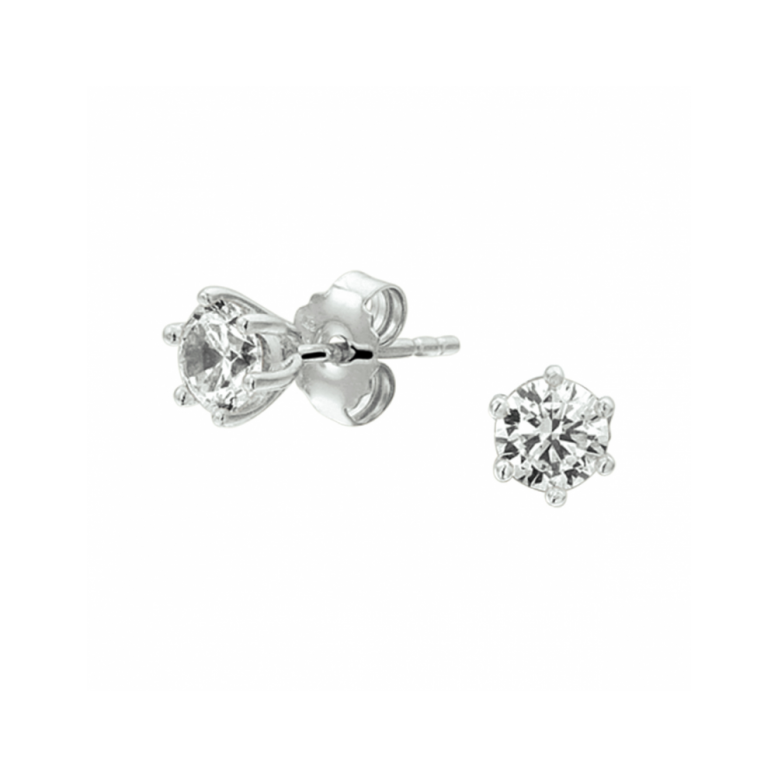 Oorknoppen, zilver gerhodineerd met zirkonia (5mm.) - 24548