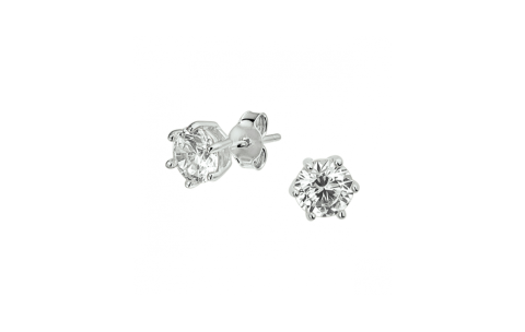 Oorknoppen. zilver gerhodineerd met zirkonia (6mm,) - 24832