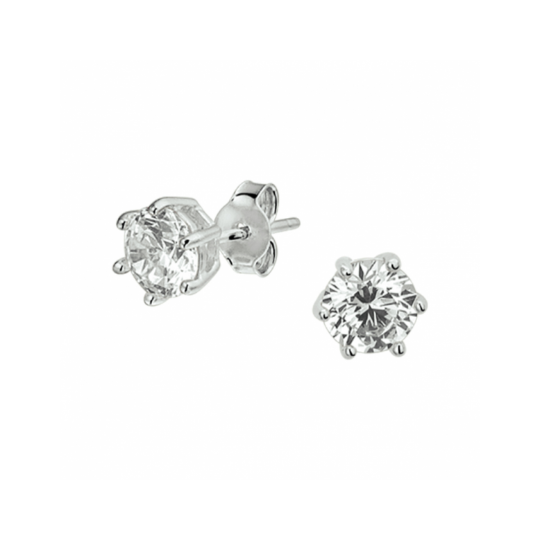 Oorknoppen. zilver gerhodineerd met zirkonia (6mm,) - 24832