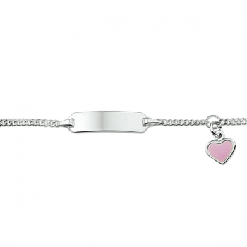 Graveerarmband, zilver gerhodineerd met roze hart (9-11cm.) - 24868