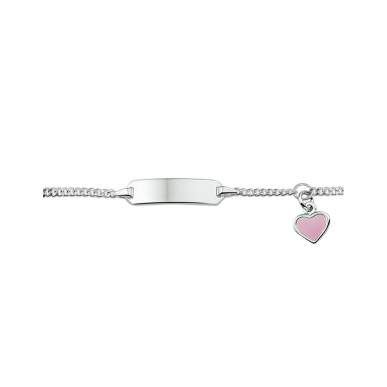 Graveerarmband, zilver gerhodineerd met roze hart (9-11cm.) - 24868