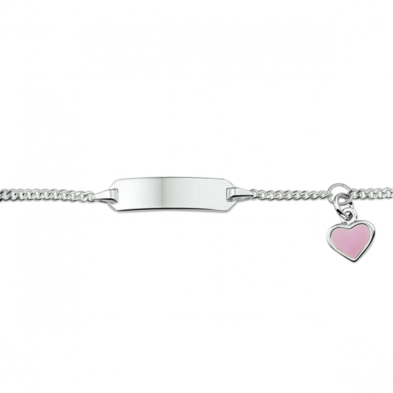 Graveerarmband, zilver gerhodineerd met roze hart (9-11cm.) - 24868