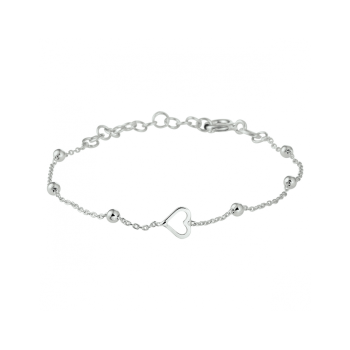 Armband, zilver gerhodineerd met hart (13-16cm.) - 23422