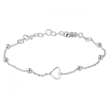 Armband, zilver gerhodineerd met hart (13-16cm.) - 23422