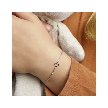 Armband, zilver gerhodineerd met hart (13-16cm.) - 23422 Armband, zilver gerhodineerd met hart (13-16cm.) - 23422