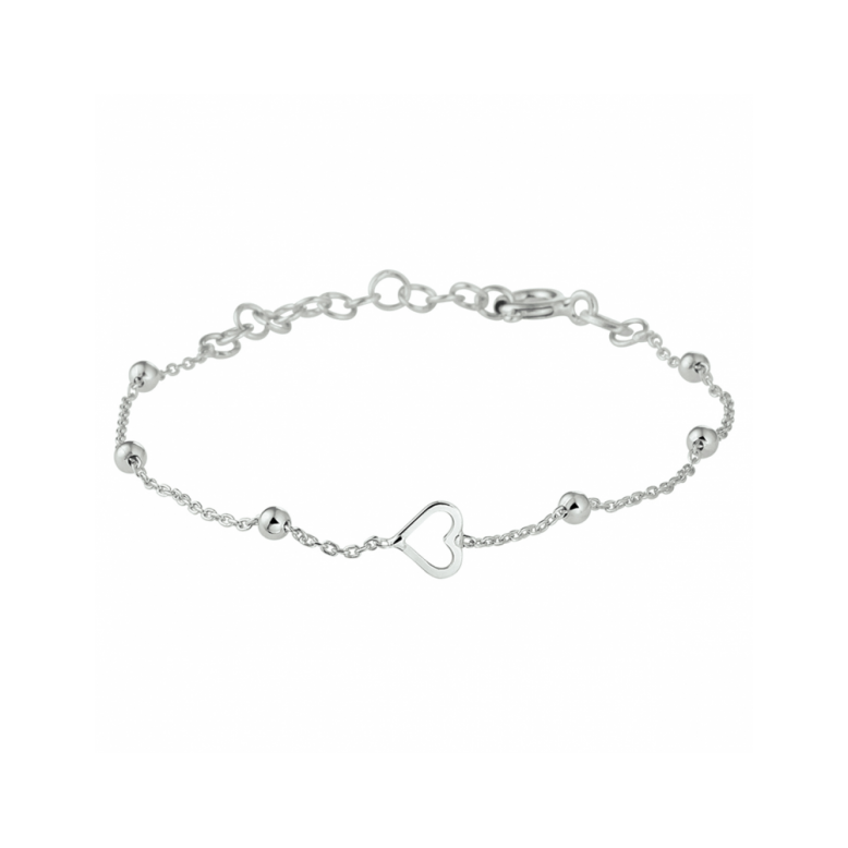 Armband, zilver gerhodineerd met hart (13-16cm.) - 23422