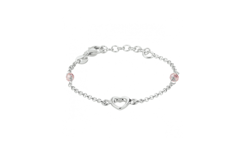 HC Armband, zilver met hart en roze kraal(lengte: 11-13cm.) - 22779