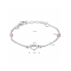Armband, zilver met hart en roze kraal(lengte: 11-13cm.) - 22779