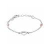 Armband, zilver met hart en roze kraal(lengte: 11-13cm.) - 22779